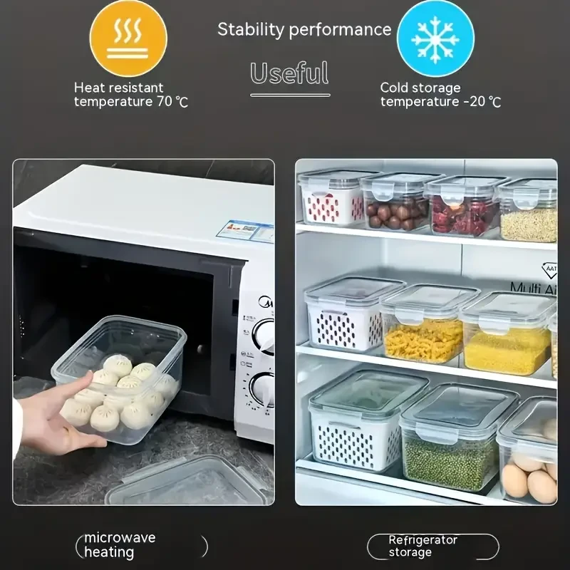 6-Pack Bpa-Free Plastic Food Storage Containers with Lids for Refrigerator, Multifunctional Airtight Freshness Preserving Bins, Drainage Box Set for Fruits, Vegetables, And Kitchen, Restaurant, Supermarket Pantry Organization