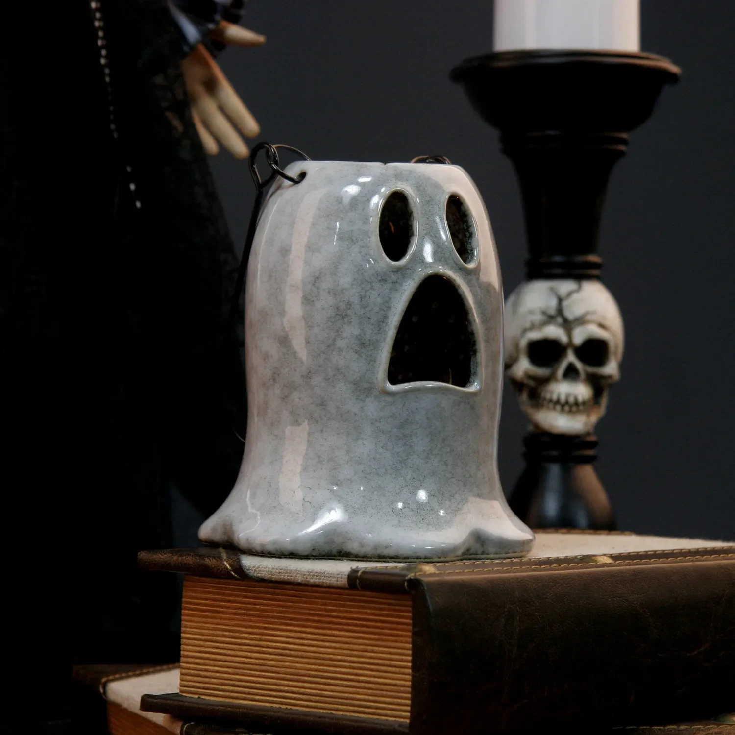 Halloween Candlestick Ghost Festival White Ghost Ceramic Ornaments