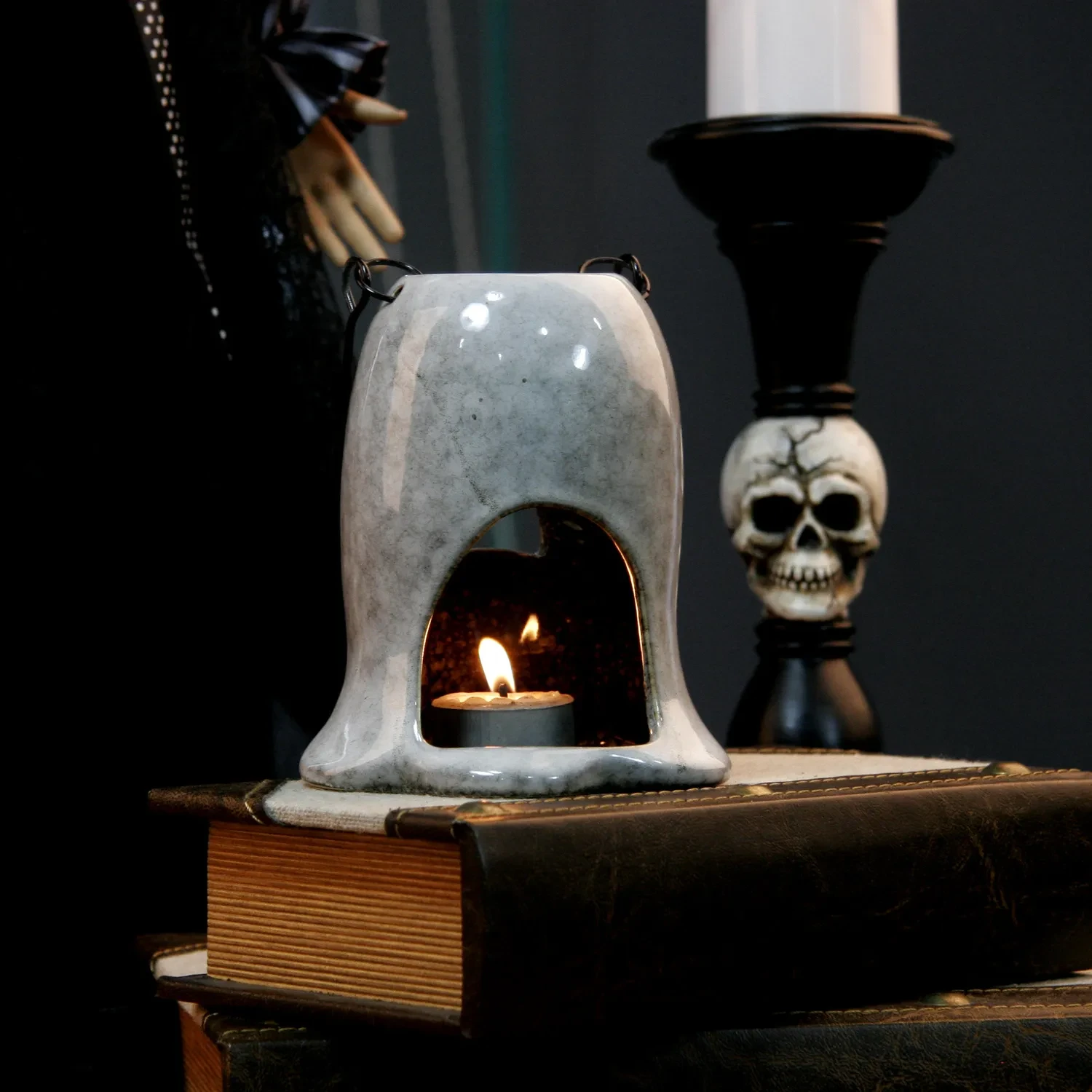 Halloween Candlestick Ghost Festival White Ghost Ceramic Ornaments