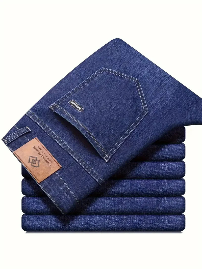 Men's Solid Thin Washed Denim Trousers - Summer Casual Jeans