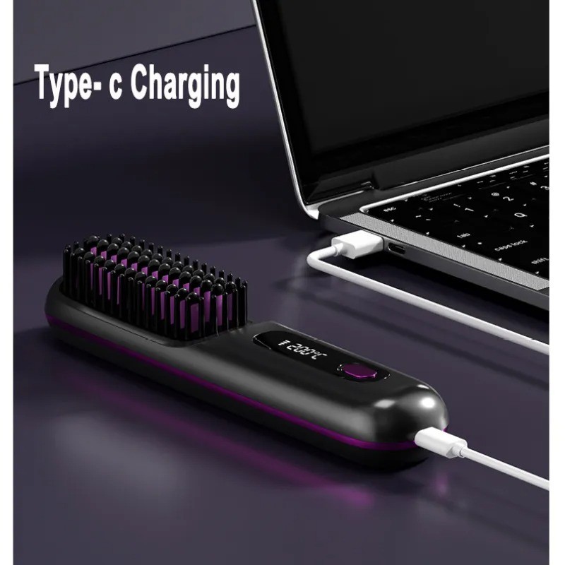2-in-1 Wireless Hair Straightener and Curler Brush with USB Charging