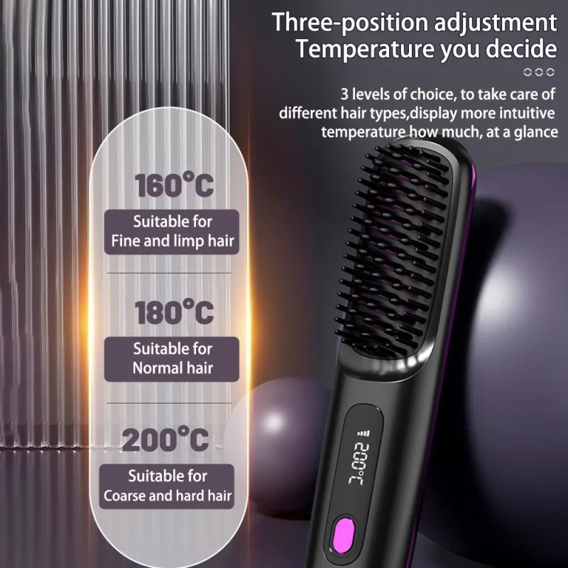 2-in-1 Wireless Hair Straightener and Curler Brush with USB Charging