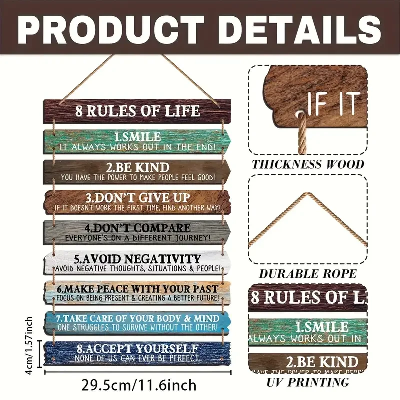 1 Set Rustic Wooden Hanging Plaque with Inspirational Quotes