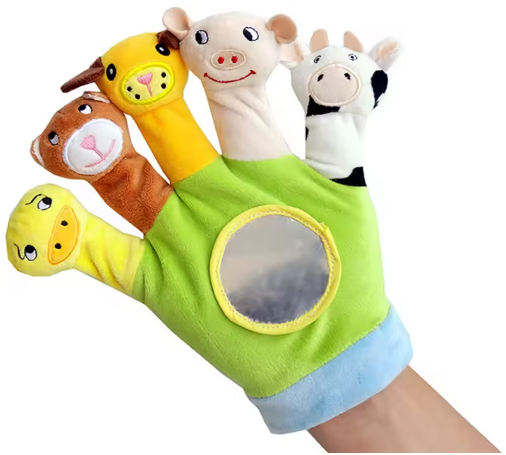 Cute Cartoon Gloves Animal Plush Safety Mirror Finger Toy Children Educational Storytelling Hand Puppet Attract Baby Attention