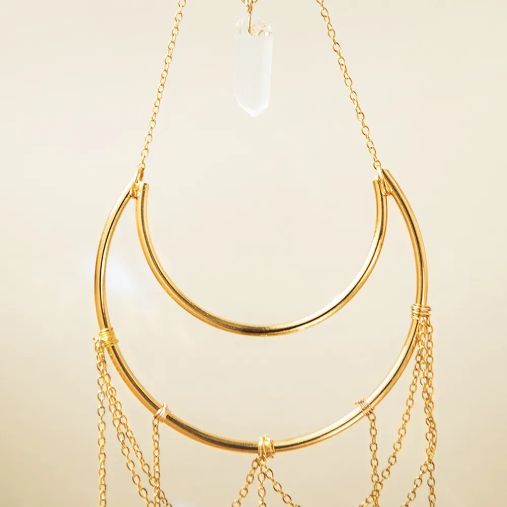 Natural Crushed Stone Crescent Crystal Pendant