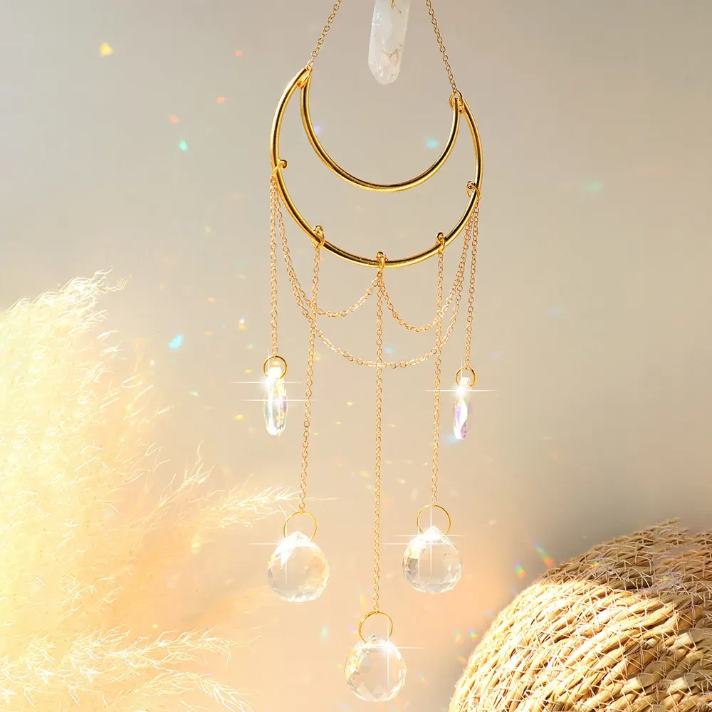 Natural Crushed Stone Crescent Crystal Pendant