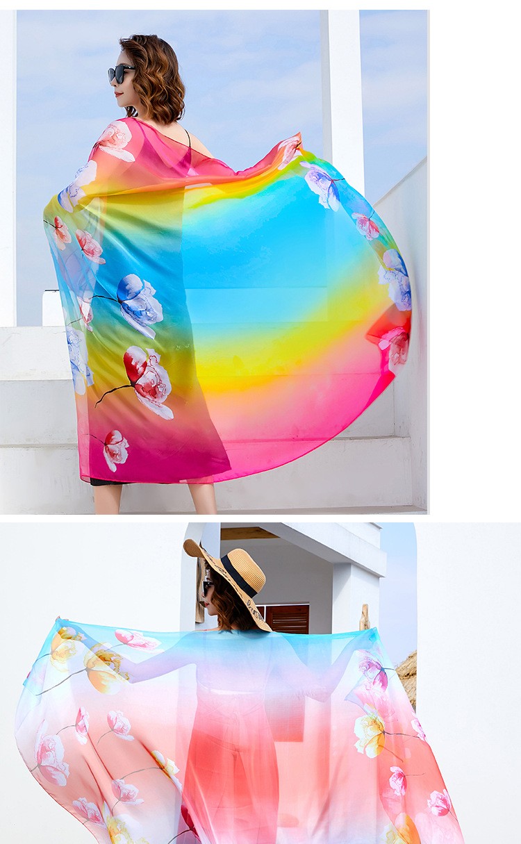 Polyester Women's Summer Silk Scarf Oversized Sunscreen Lightweight Beach Towel