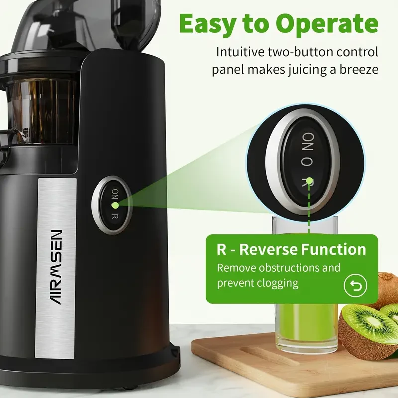 AIRMSEN Cold Press Juicer - Slow Masticating with Large Feed Chute