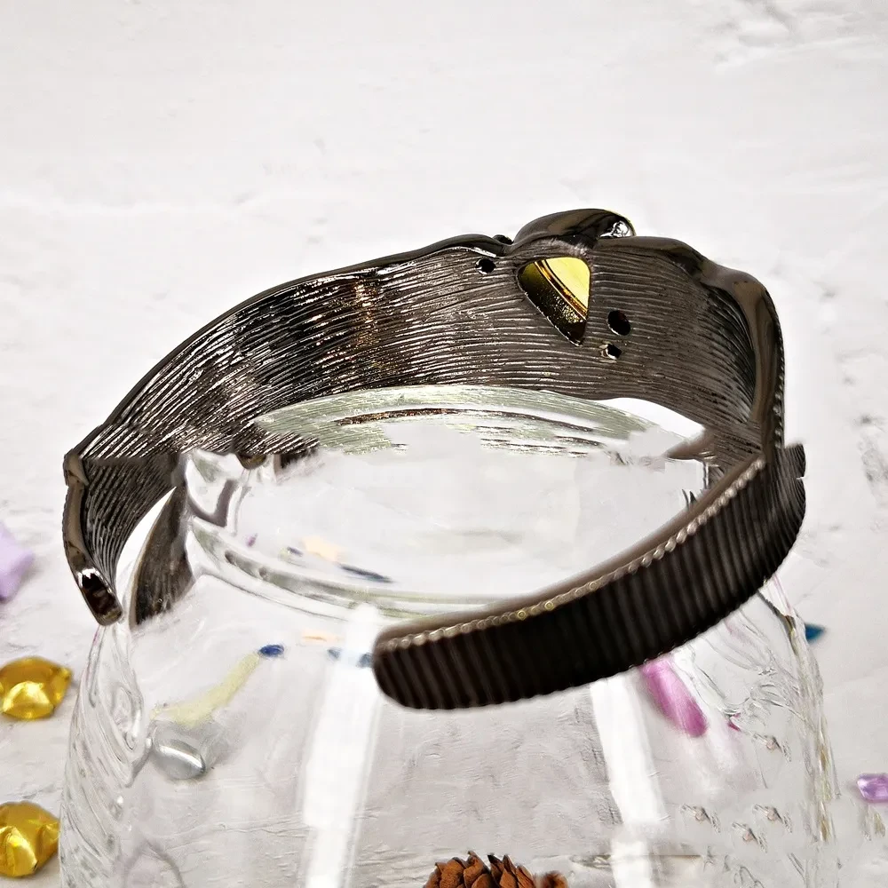Women's Bracelet With Thick Opening And Yellow Stone