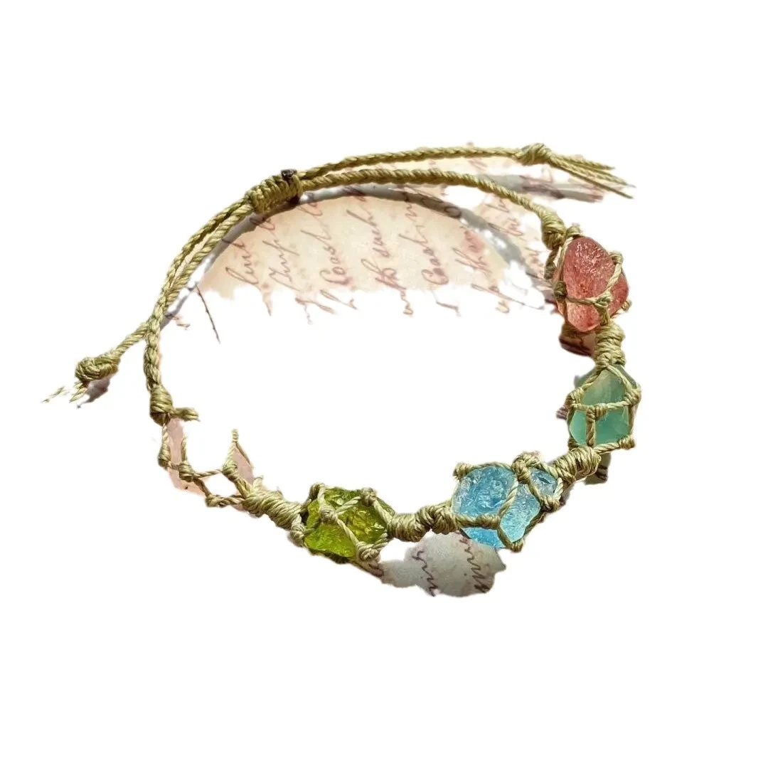 Colorful Stone Braided Rope Bracelet Good-looking Retro