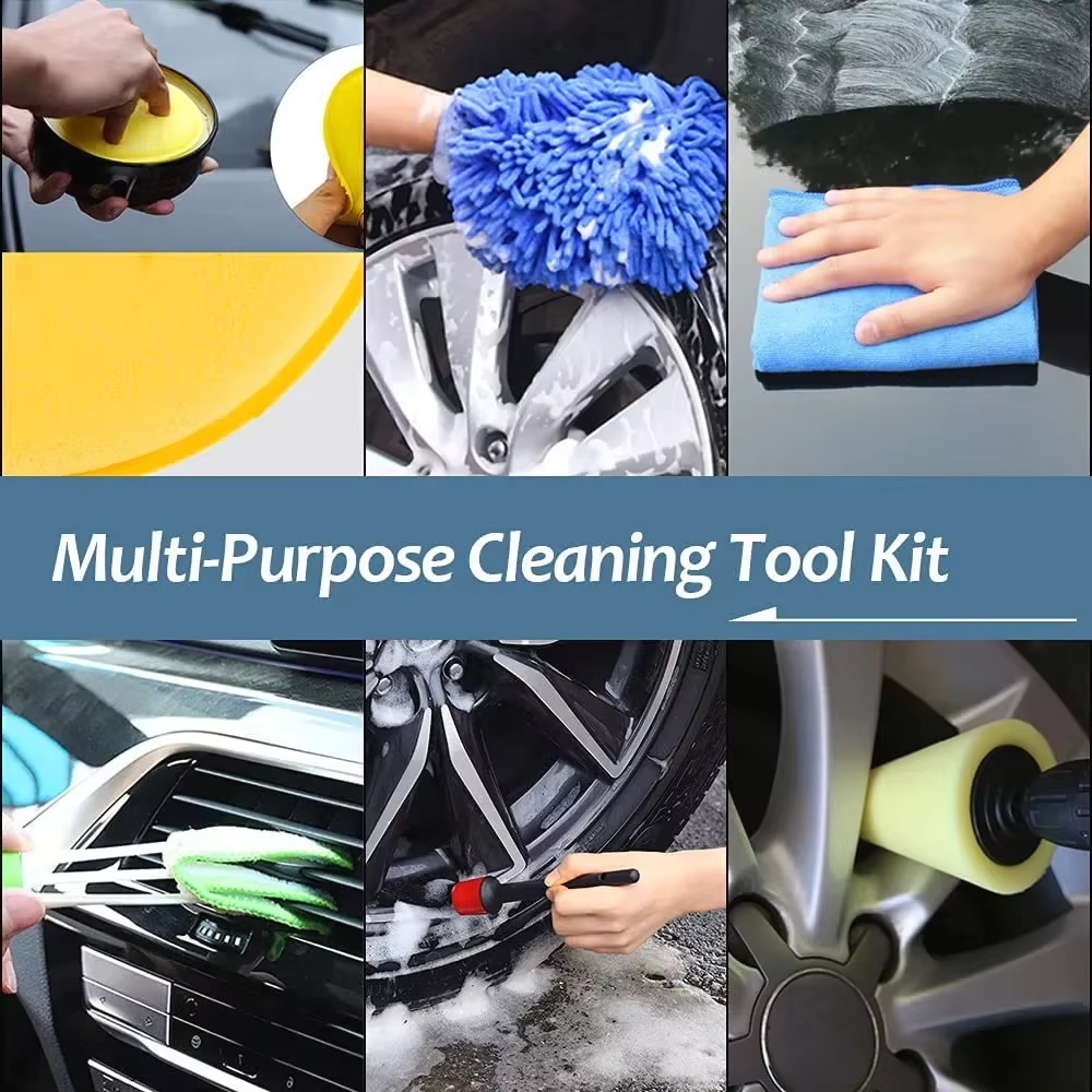17PCS Car Detailing Cleaning Brushes Kit Brushes For Automotive Cleaning Auto Air Cleaning Electric Drill Brush Cars Dirt Dust Cleaning