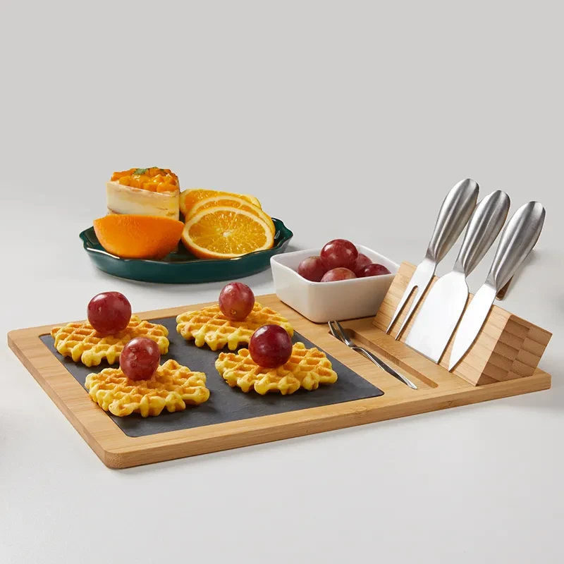 Natural bamboo slate creative western style pizza dish