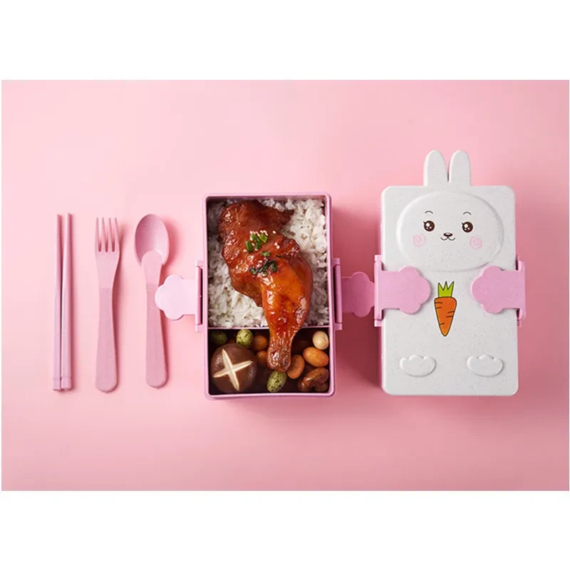 Cartoon Wheat Straw Bento Box For Children Going Out And Complementary Food Box