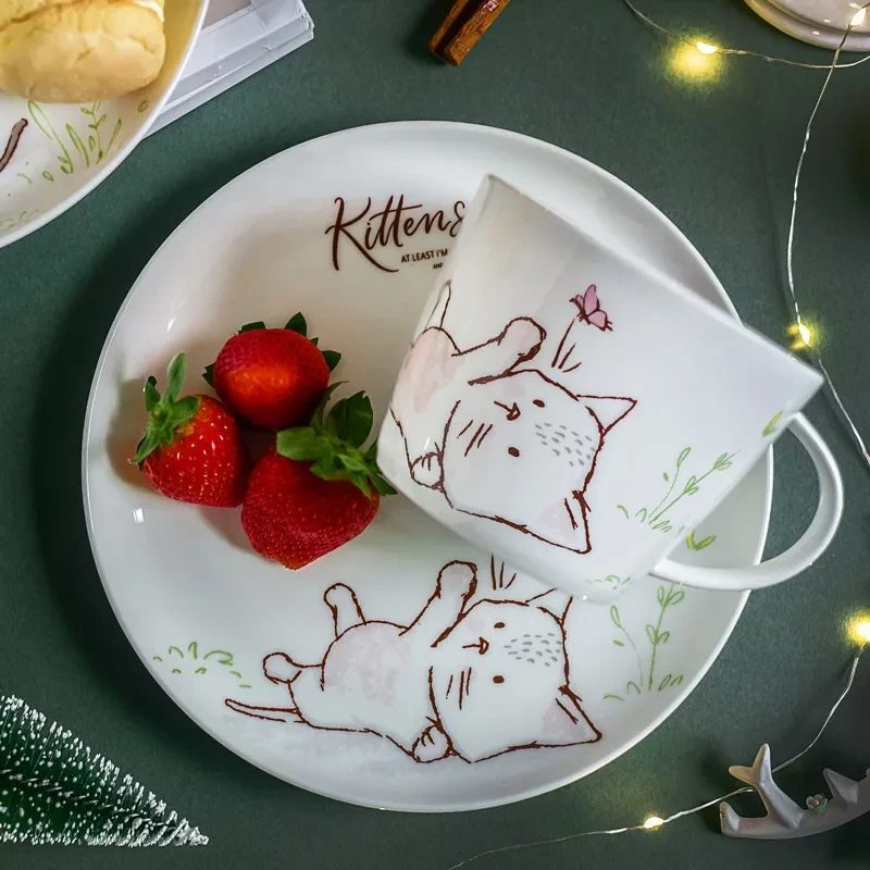 Simple Cat Ceramic Western Dish Bone China Breakfast Plate Household Tableware
