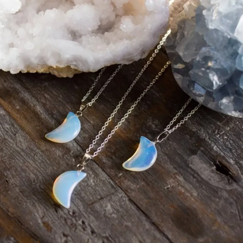 Natural Stone Moon Transparent Color Fashion Pendant Necklace Jewelry