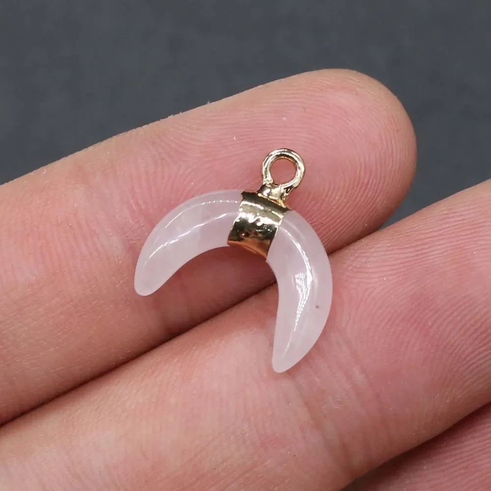 Natural Stone Semi-Precious Moon Shape Rose Quartz Pendant