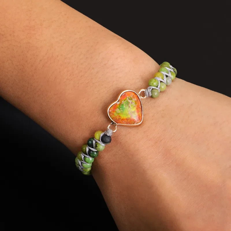 Colorful Heart Emperor Hand Braided Double Winding Stone Bracelet