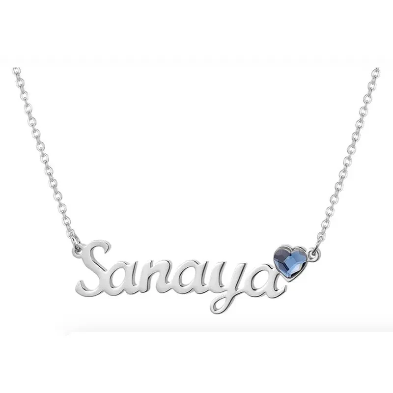 Stainless Steel English Letter Heart-shaped Birthday Stone Necklace