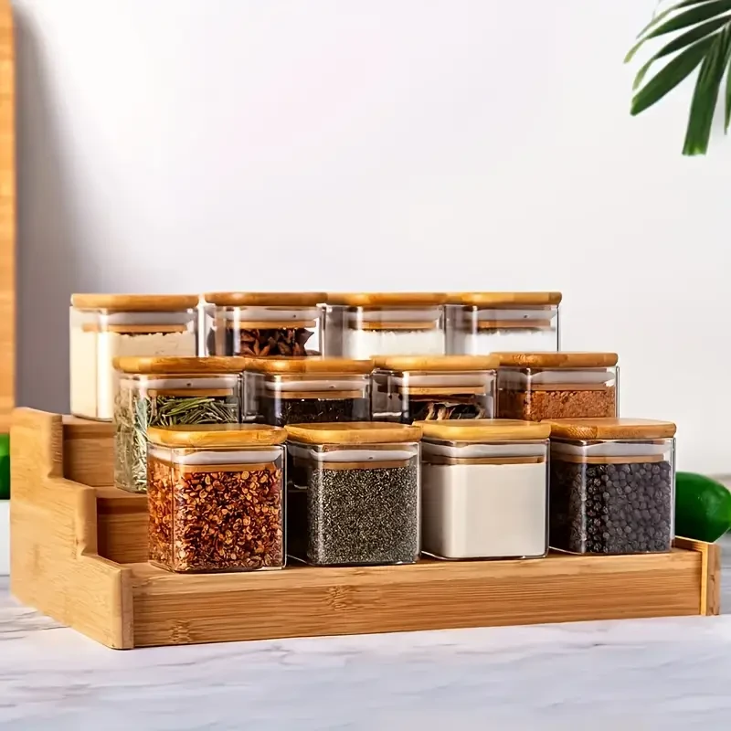 Set of 12 Glass Storage Jars with Bamboo Lids, 5.3 oz