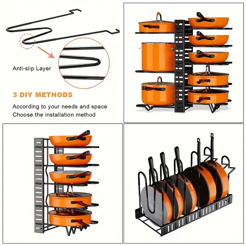 8-Tier Pot Organizer Rack - Kitchen Cabinet Storage