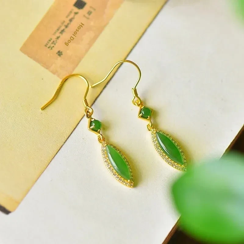 Sterling Silver Plated Horse Eye Drop-shaped Natural Stone Earrings