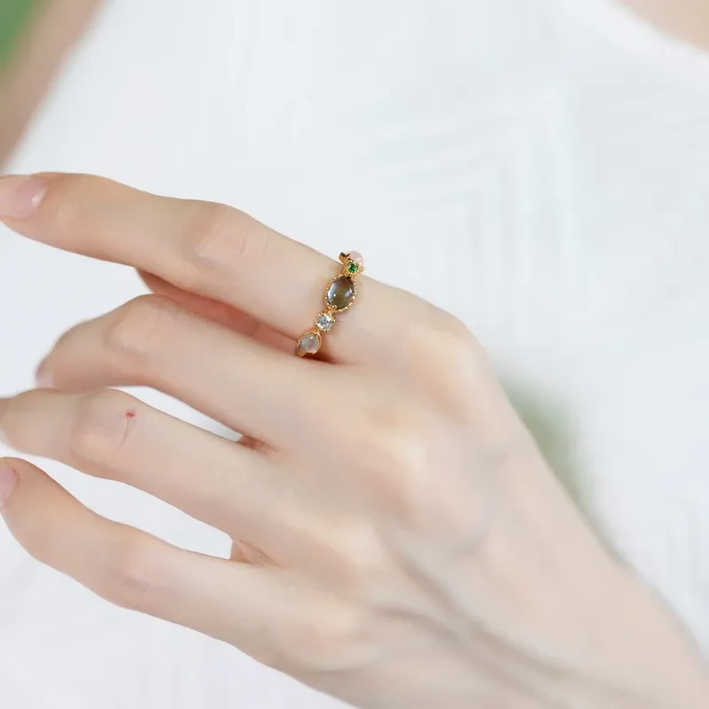 S925 Silver Plated Color Zirconium Rainbow Wish Stone ring Female