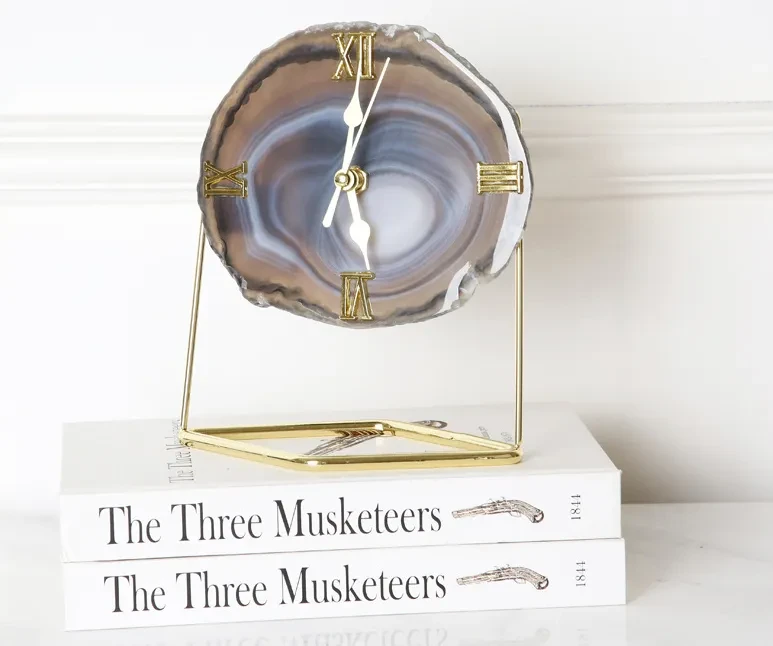 Golden Agate Stone Clock Decoration Fashion Living Room Model Room