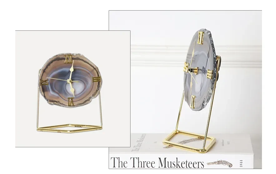 Golden Agate Stone Clock Decoration Fashion Living Room Model Room