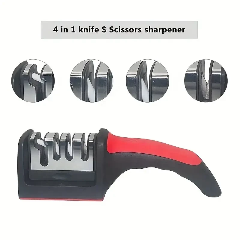 4-Stage Professional Knife Sharpener Diamond and Ceramic Rods, Safe Design