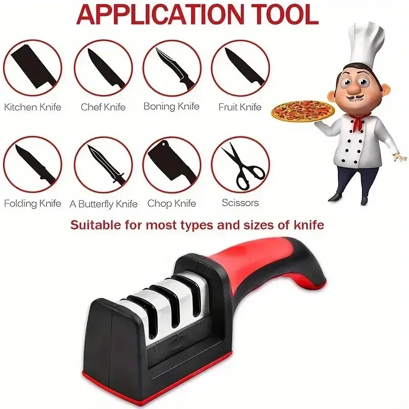 4-Stage Professional Knife Sharpener  Diamond and Ceramic Rods, Safe Design