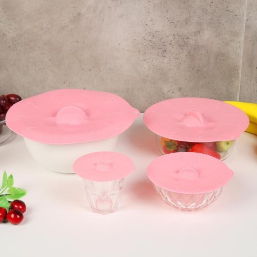 4pcs Silicone Suction Lid Sealed Cover Microwave Fruit Bowl Lid Wrap Kitchen Gadgets