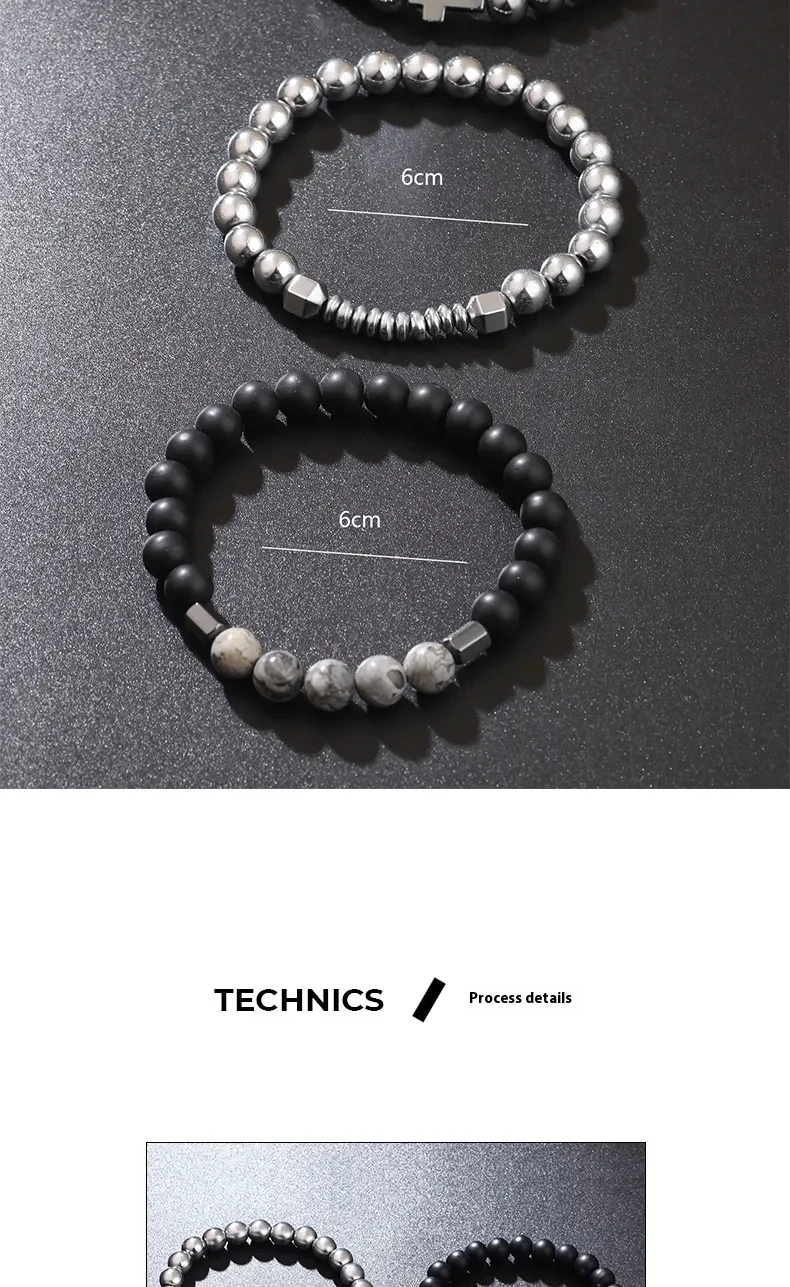 Bracelet UFO Cross Haematite Retro Bracelet Map Stone Elastic String Bracelet