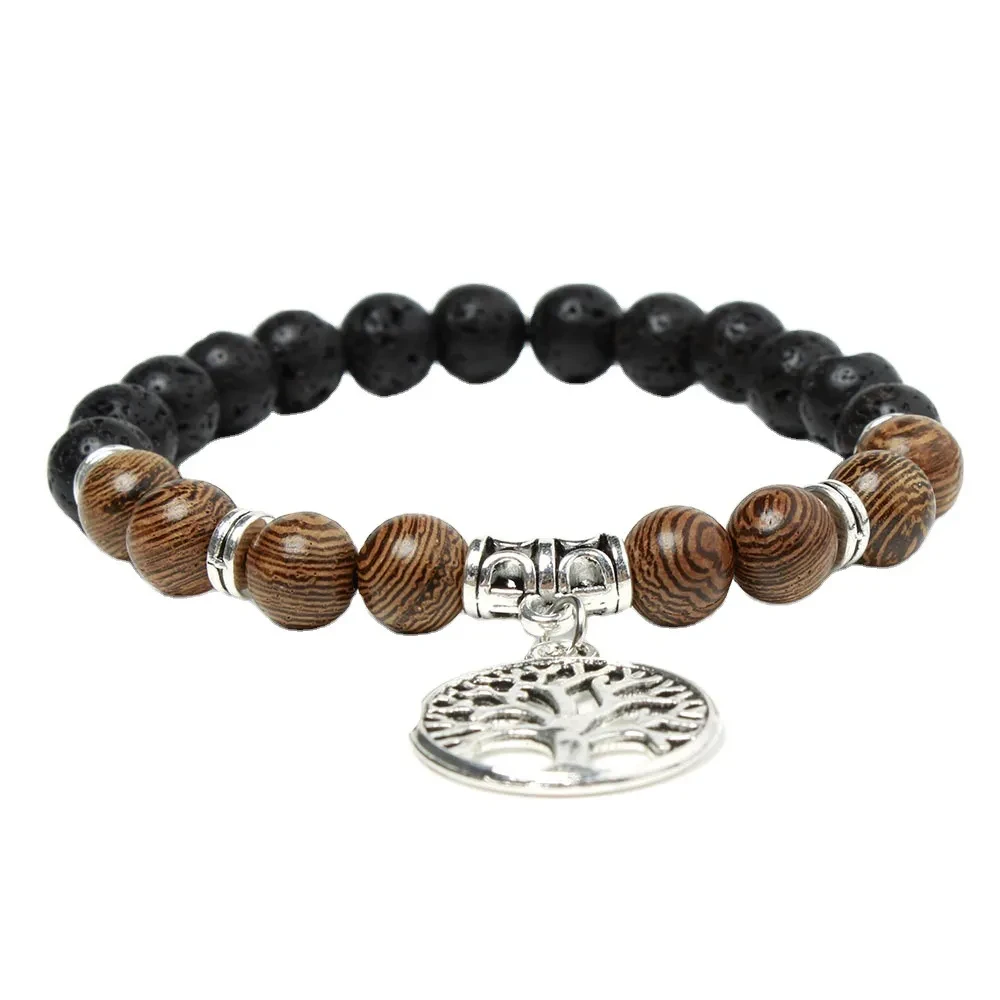 Volcanic Stone Buddha Beads Lotus Yoga Tree Of Life Pendant Bracelet