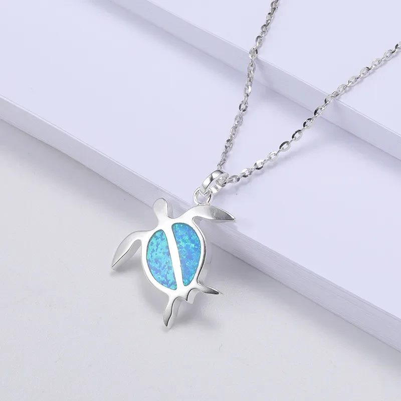 Xing Yao Hao Stone Opal Turtle Silver Pendant Necklace Simple Silver Amphibole Pendant Sweater Chain