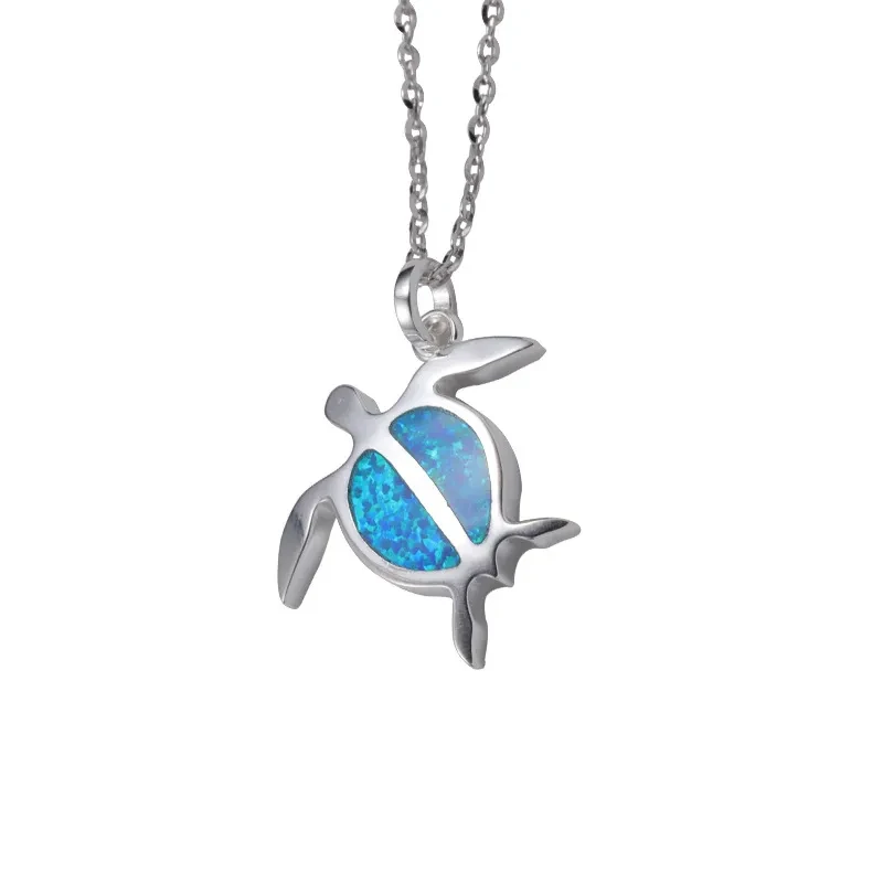 Xing Yao Hao Stone Opal Turtle Silver Pendant Necklace Simple Silver Amphibole Pendant Sweater Chain