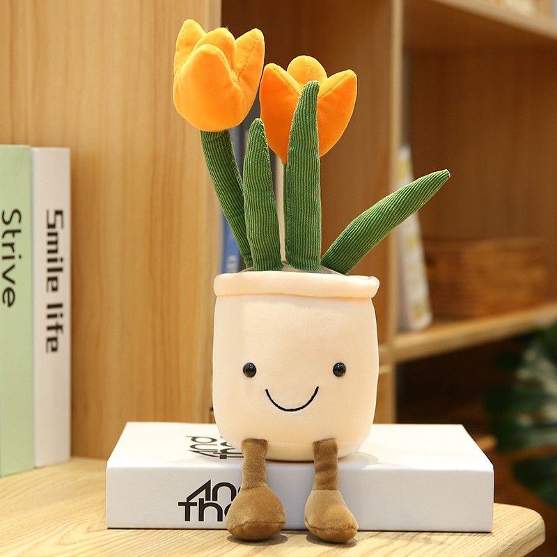 Smiling Face Succulent Tulip Green Plant Ornaments Rag Doll Balcony Decoration Plush Toy Doll