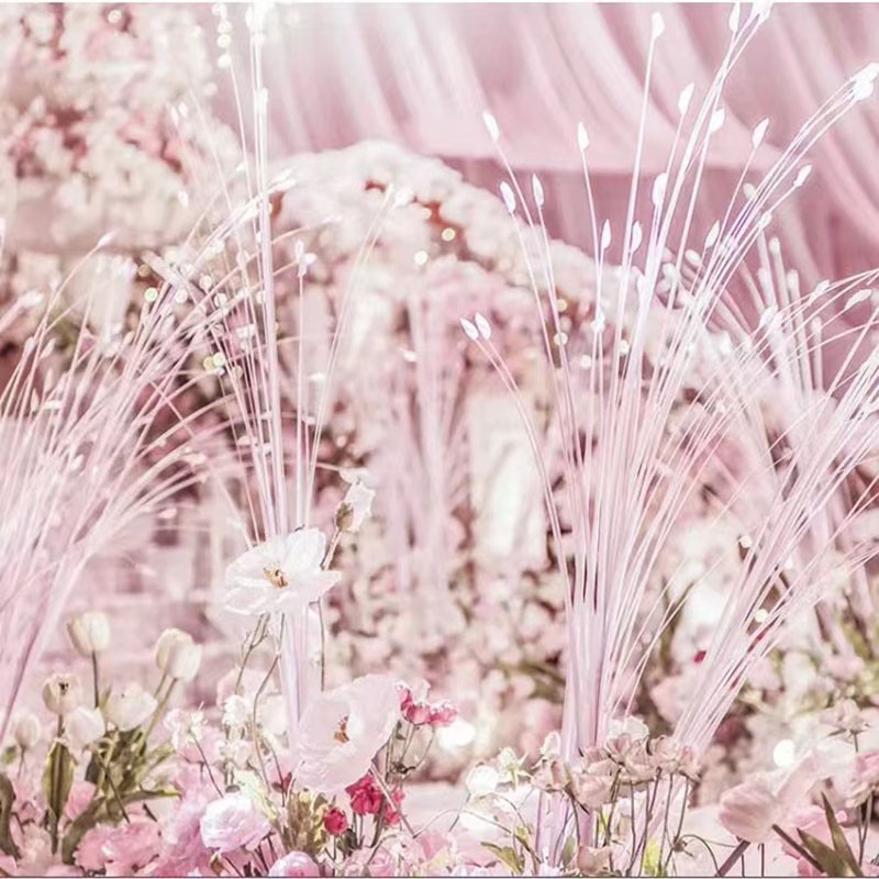 7Pcs Artificial Glitter Peacock Flower Arrangement with Reed Leaves & Onion Grass