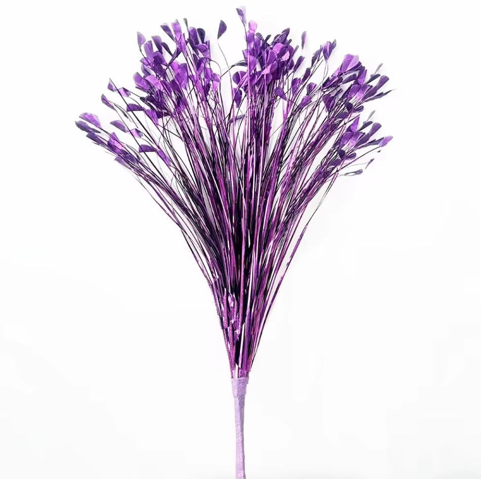 7Pcs Artificial Glitter Peacock Flower Arrangement with Reed Leaves & Onion Grass