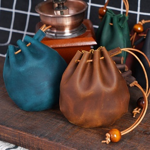 Handmade Top Layer Cowhide Zero Wallet Drawstring