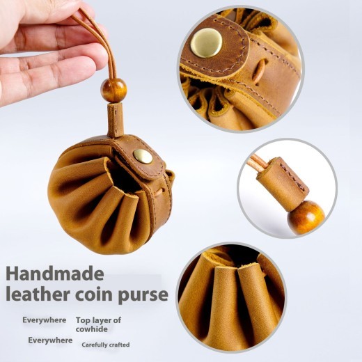 Handmade Top Layer Cowhide Zero Wallet Drawstring