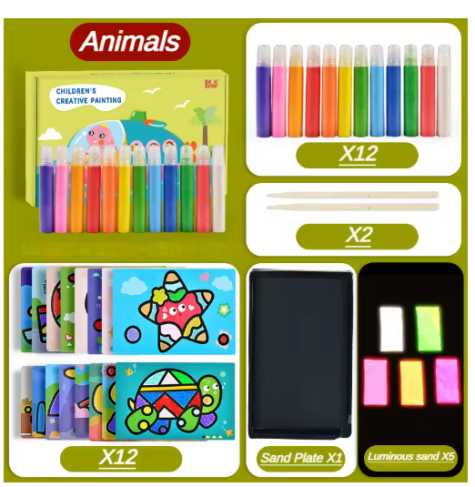 Color Powder Painting Set DIY Coloring Books for Kids Educational Safe Scientific Toys Luminous Material Cartoon Character Gift