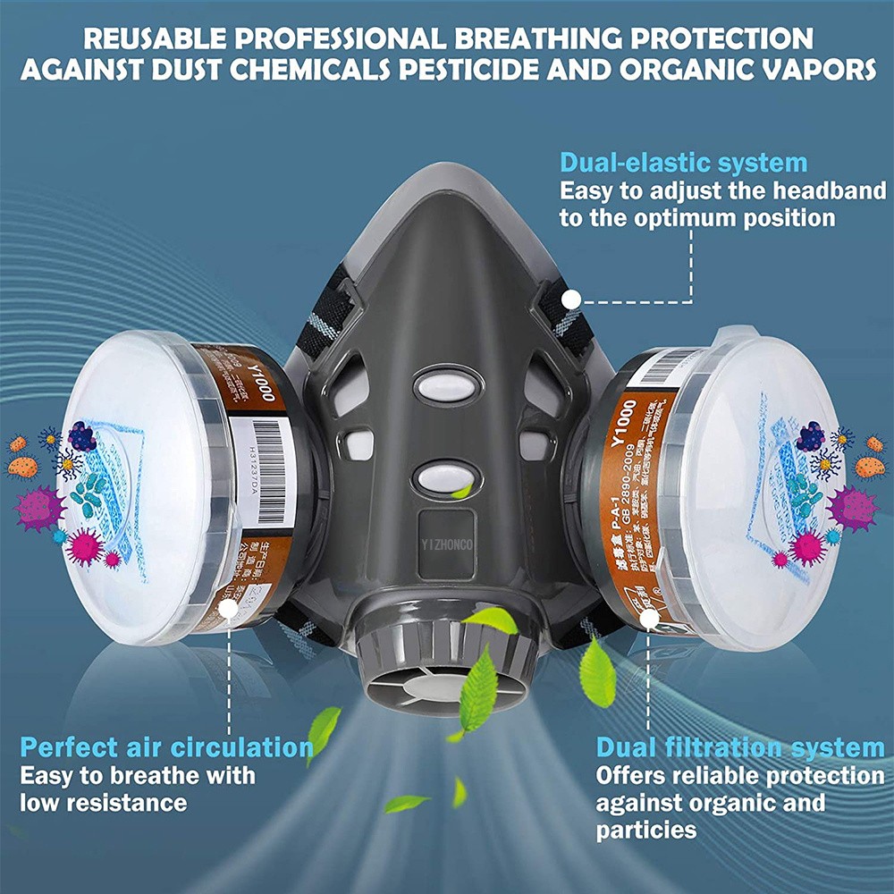 308 Face Gas Dust Mask Chemical Respirator with Dual Filters