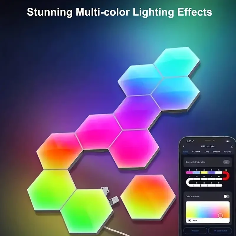 Hexagon LED Wall Lights - Touch-Sensitive Modular RGB Lamps