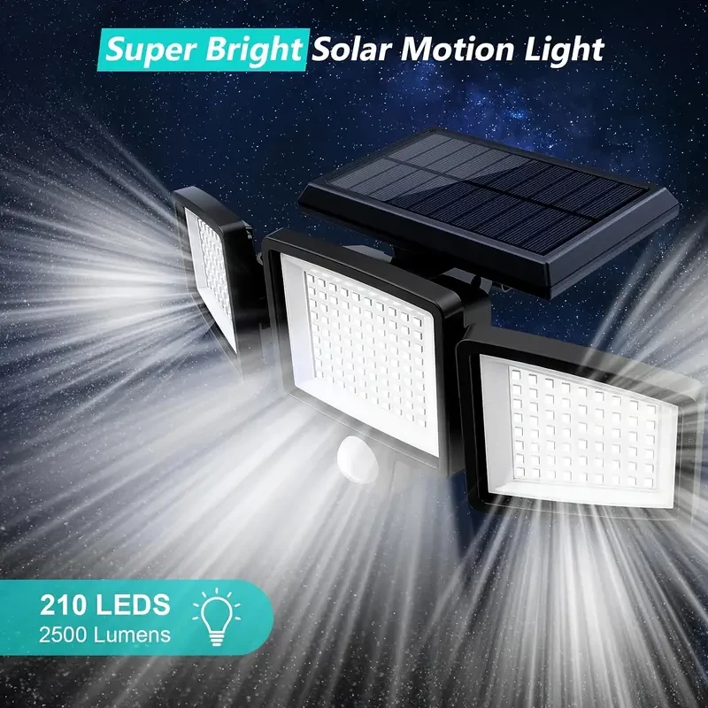 210 LED Solar Sensor Street Light - Three-Head Rotatable Double Row