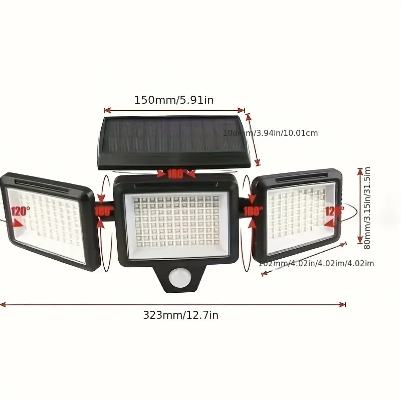 210 LED Solar Sensor Street Light - Three-Head Rotatable Double Row