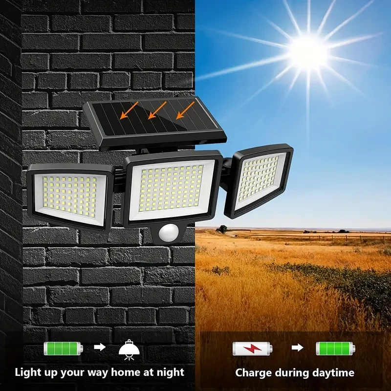 210 LED Solar Sensor Street Light - Three-Head Rotatable Double Row