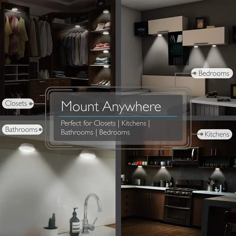 Smart Wireless LED Under-Cabinet Lights - Set of 6 with Remote Control