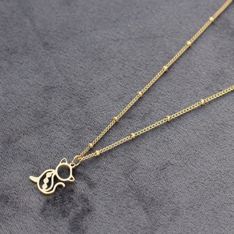 Cat Pendant Necklace Creative Titanium Steel