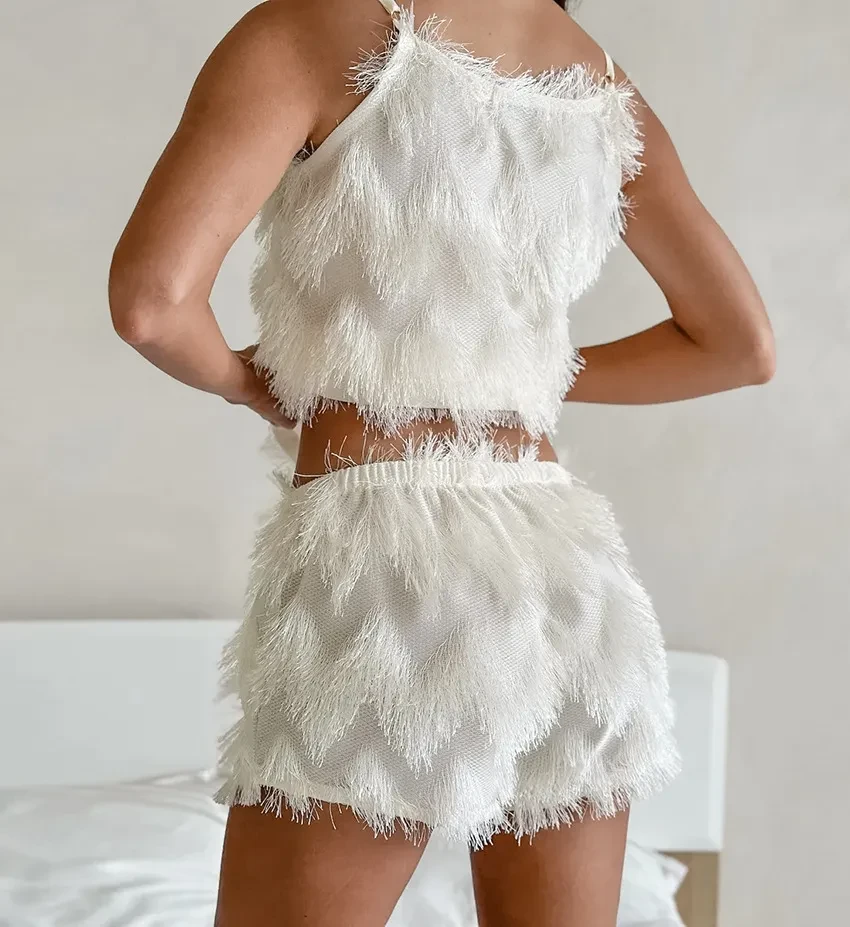 Tassle Fashion Pajamas Suspenders Shorts Two-piece Homewear