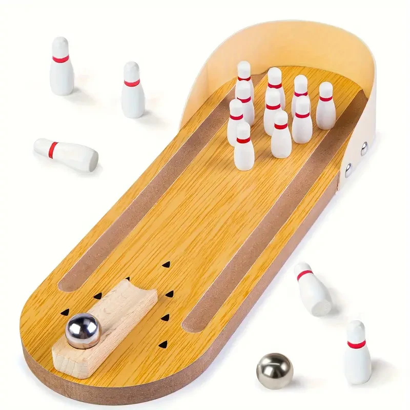 10-Pin Wooden Mini Tabletop Bowling Game Set